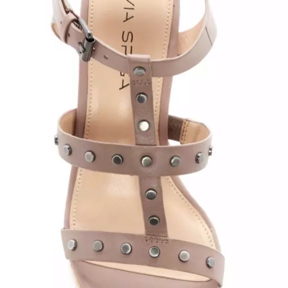 Via Spiga Leather Studded Wedge Sandal - Picture 3 of 3